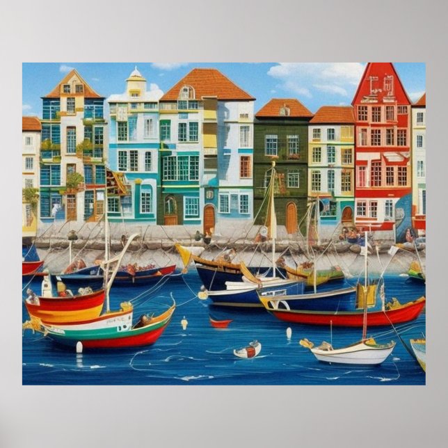 Cute Little Tourist town Modern harbor fantasi Poster (Framsidan)