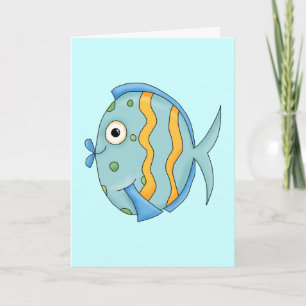Cute Little Tropical Ocean Fish Tecknade figurer Kort