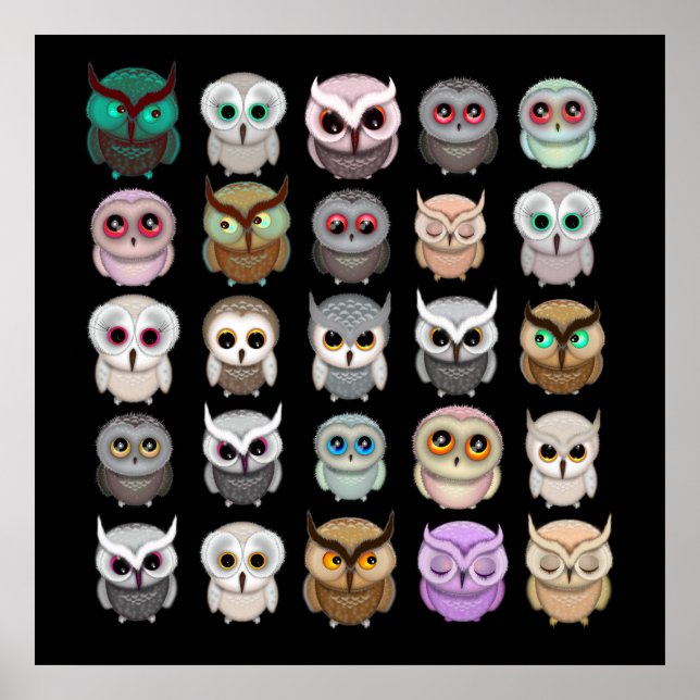 Cute Little Uggla Illustrations Roligt Art Poster (Framsidan)