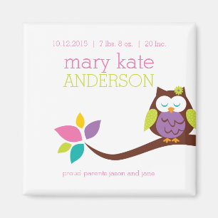Cute Little uggla på gren KEEPSAKE-MEDDELANDET Magnet