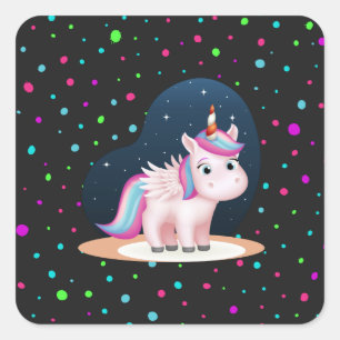 Cute Little Unicorn Fyrkantigt Klistermärke