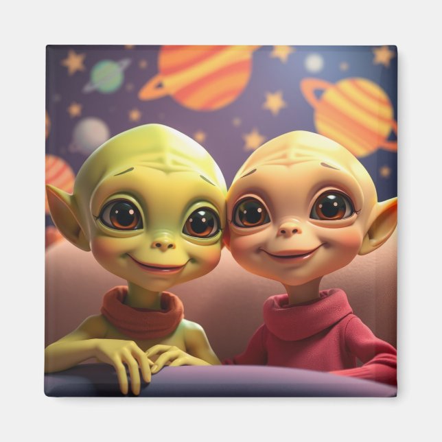 Cute Little Utomjordingars Ork och Erk magnet (Framsidan)