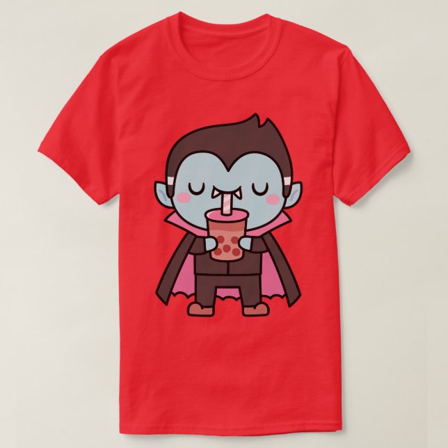 Cute Little Vampre Sucking Bubble Tea T Shirt (Design framsida)