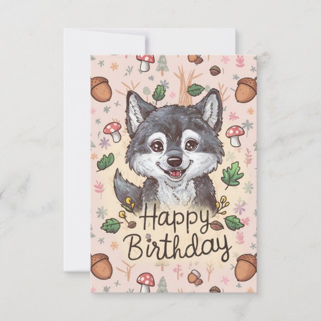 Cute Little Varg Digital Birday Kort (Framsida)