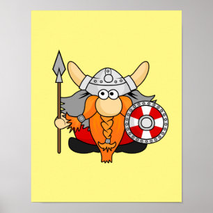 Cute Little Viking Hand plockade Tecknade figurer Poster