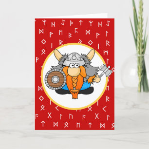 Cute Little Viking på Viking kör Red Background Helgkort