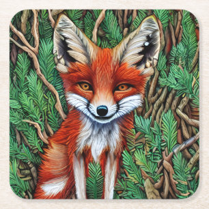 Cute Little vilderness Fox Underlägg Papper Kvadrat