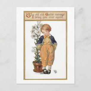 Cute Little Vintage Boy med Påsk Lilies Vykort