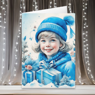 Cute Little Vintage Girl in Blue jul Kort