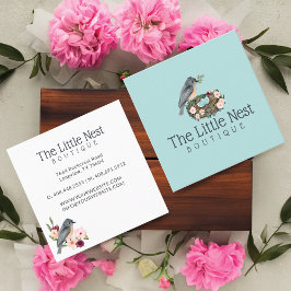 Cute Little Watercolor Baby Bird & Nest Fyrkantigt Visitkort