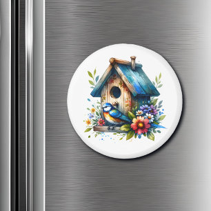 Cute Little Watercolor Birdhouse och Bird Magnet