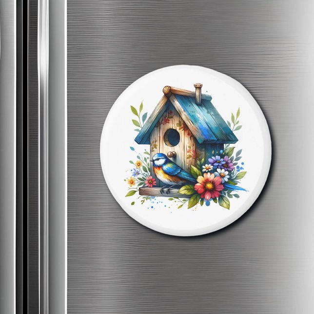 Cute Little Watercolor Birdhouse och Bird Magnet (Skapare uppladdad)
