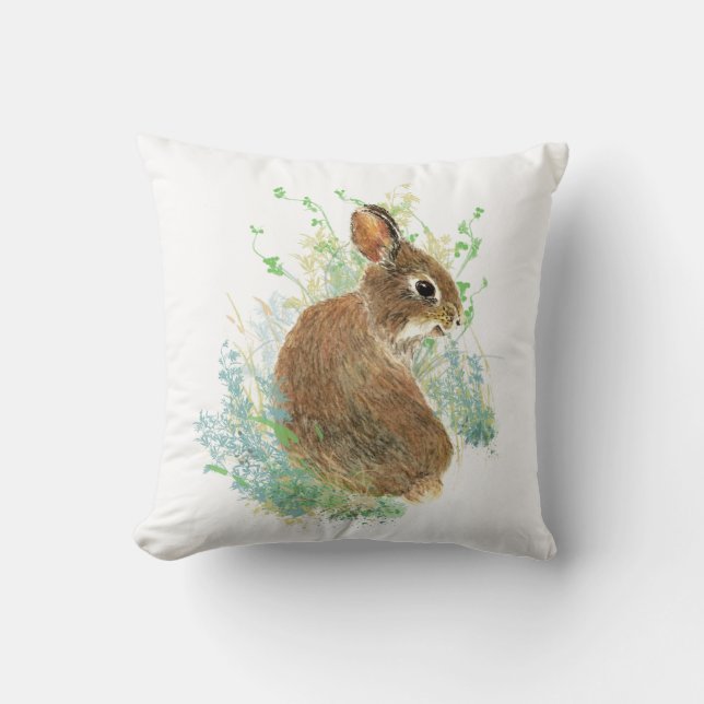 Cute Little Watercolor Bunny Rabbit Animal Art Kudde (Framsida)