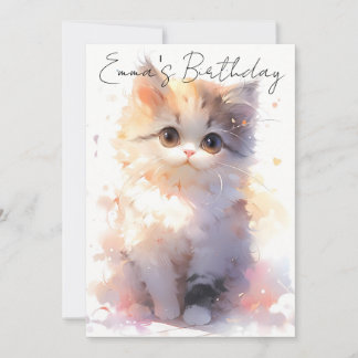 cute little watercolor cat birthday inbjudningar
