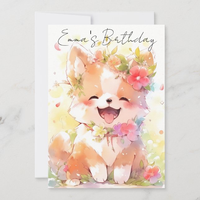 cute little watercolor dog birthday inbjudningar (Framsida)