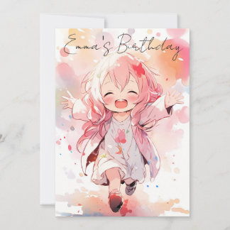 Cute little watercolor girl birthday inbjudningar