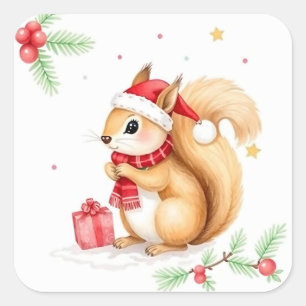 Cute Little Watercolor-julekorre Fyrkantigt Klistermärke