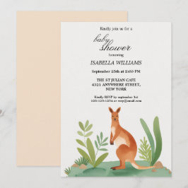Cute Little Watercolor Kangaroo Baby Shower Inbjudningar