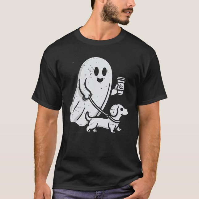 Cute Little Weenie Dog Dachshund Halloween Ghost C T Shirt (Framsida)