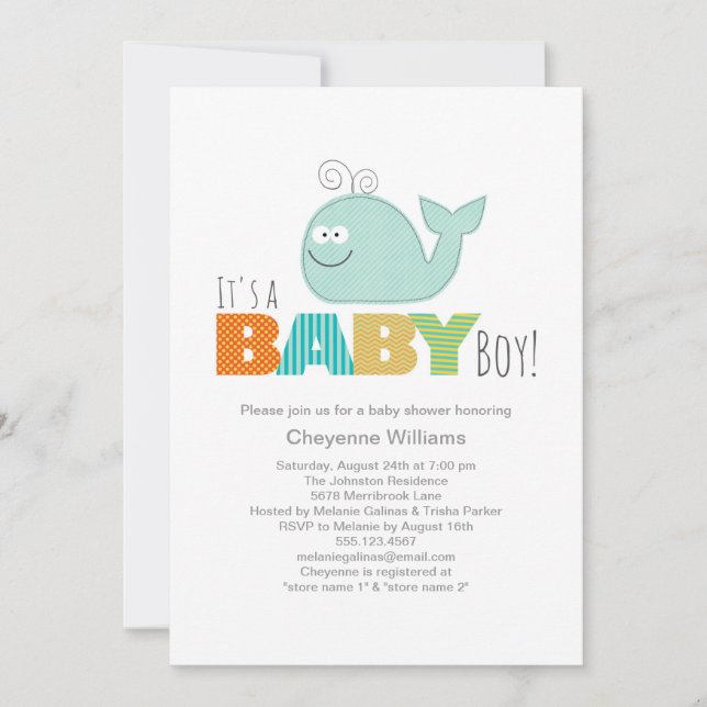 Cute Little Whale Baby Shower-inbjudan / Boy Inbjudningar (Framsida)