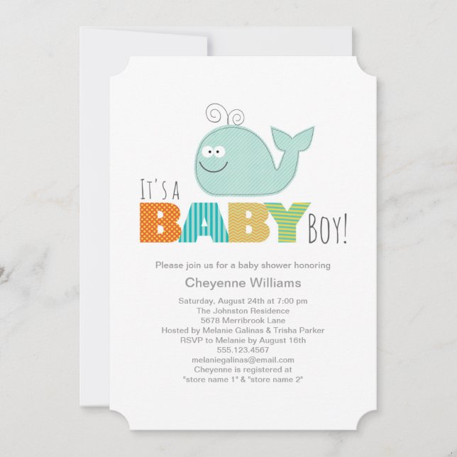 Cute Little Whale Baby Shower-inbjudan / Boy Inbjudningar (Framsida)