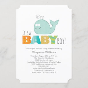 Cute Little Whale Baby Shower-inbjudan / Boy Inbjudningar