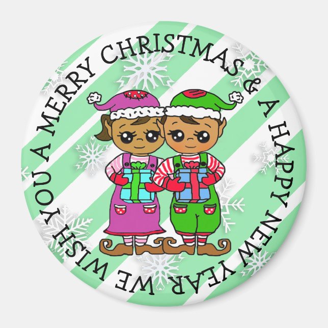 Cute Little Whimsiques Elves-jul Magnet (Framsidan)