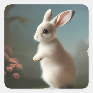 Cute Little White Bunny och Ro Fyrkantigt Klistermärke