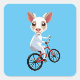 Cute Little white-get på en cykel Fyrkantigt Klistermärke