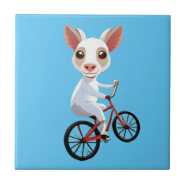 Cute Little white-get på en cykel Kakelplatta