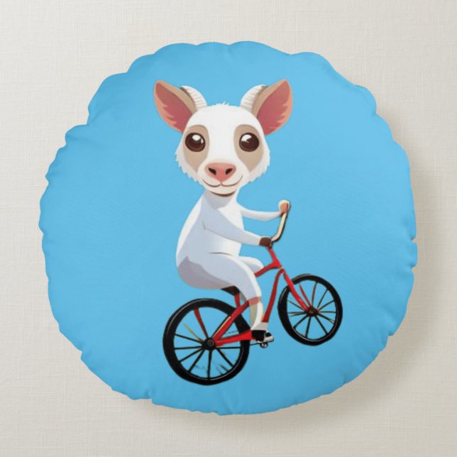 Cute Little white-get på en cykel Rund Kudde (Framsidan)