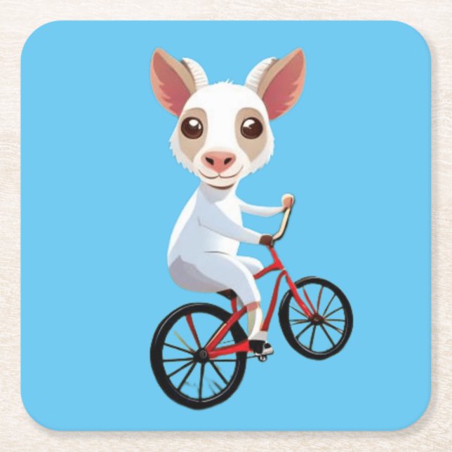Cute Little white-get på en cykel Underlägg Papper Kvadrat (Framsidan)
