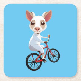 Cute Little white-get på en cykel Underlägg Papper Kvadrat