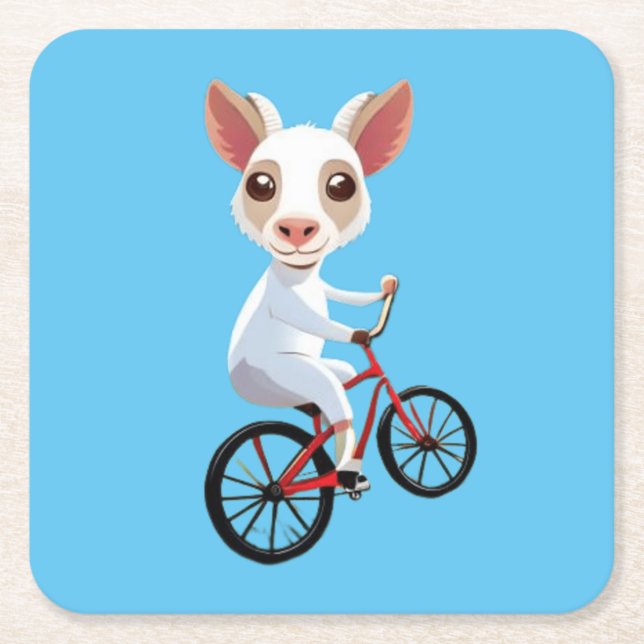 Cute Little white-get på en cykel Underlägg Papper Kvadrat (Framsidan)