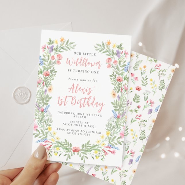 Cute Little wilblomma 1st Birthday Girl party Inbjudningar (Skapare uppladdad)