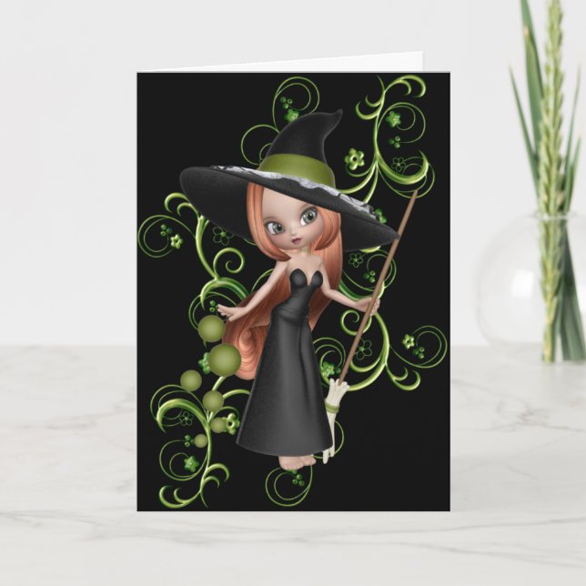 Cute Little Witch 3 Halloween Greeting Card Kort (Framsida)