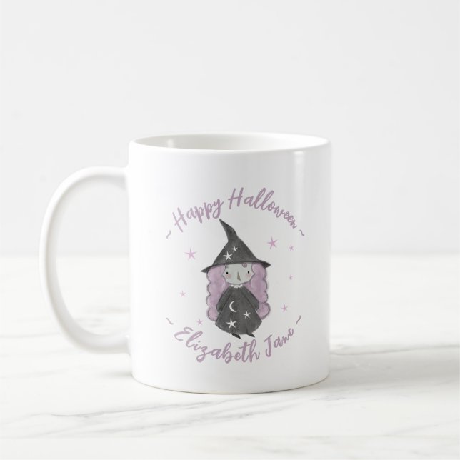 Cute Little Witch Children's Halloween Birthday Kaffemugg (Vänster)