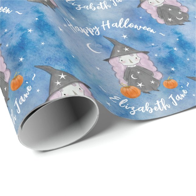 Cute Little Witch Children's Halloween Gift Presentpapper (Rullad Hörn)