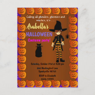 Cute Little Witch Children's Halloween-inbjudan Vykort