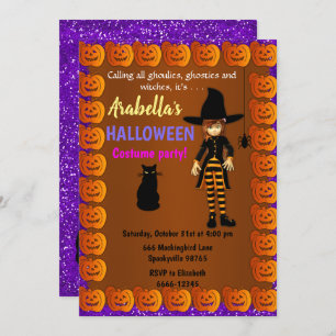 Cute Little Witch Children's Halloween Inbjudningar