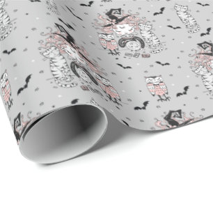 Cute Little Witch Gires med Fladdermöss Cat och U Presentpapper
