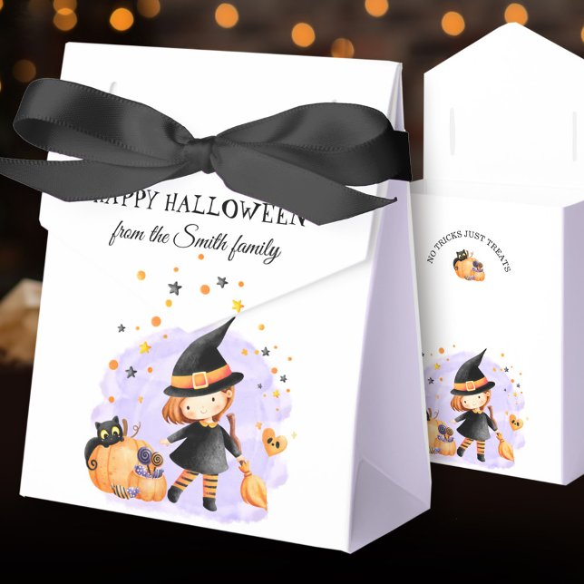 Cute Little Witch Halloween Favoritbox-Lila Presentaskar (Cute Little Witch Halloween Favor Box Purple)