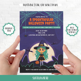 Cute Little Witch Halloween fest-inbjudan Inbjudningar