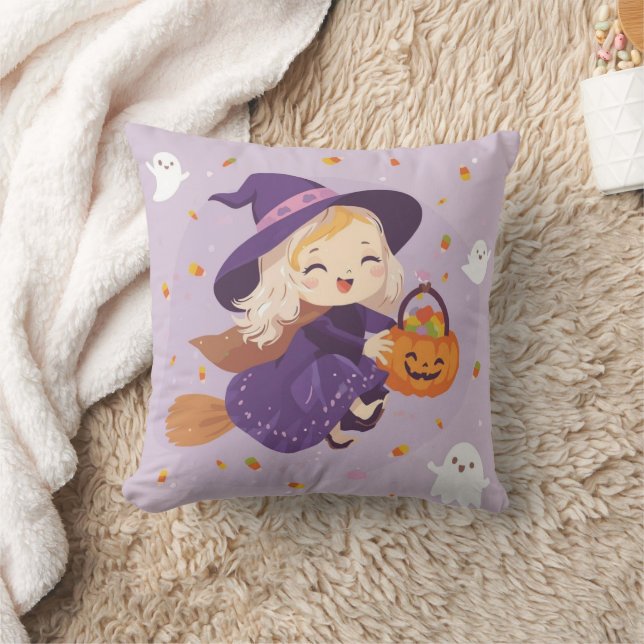 Cute Little Witch Halloween Pillow Kudde (Filt)