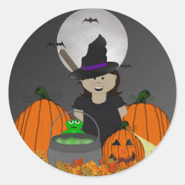 Cute Little Witch Halloween Stickers Runt Klistermärke
