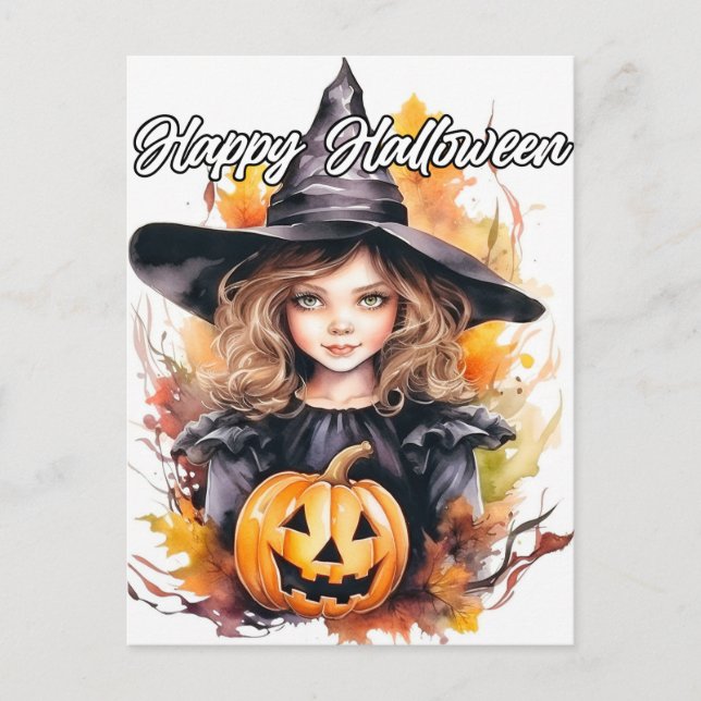 Cute Little Witch | HAPPY HALLOWEEN Vykort (Framsida)