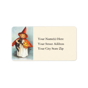 Cute Little Witch med svart kattadressetikett Adressetikett