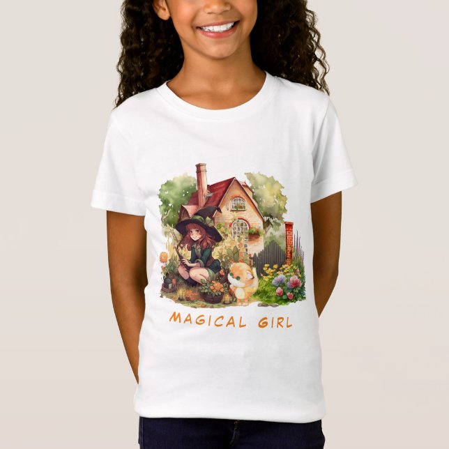 Cute Little Witch och Fox | Magic Girl T Shirt (Framsida)