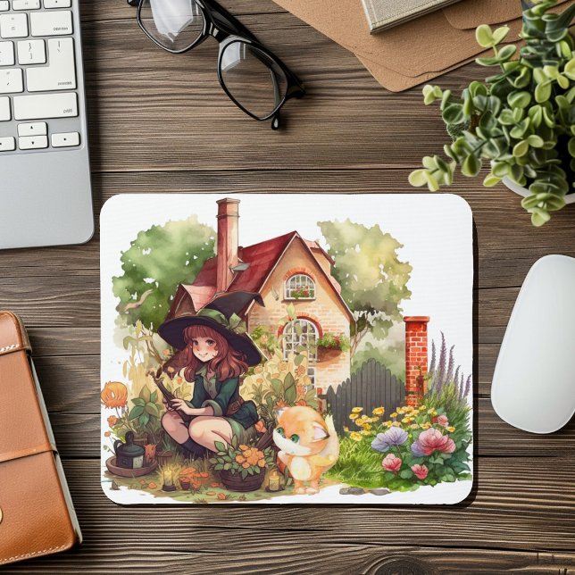 Cute Little Witch och Fox Mousepad Musmatta (Skapare uppladdad)