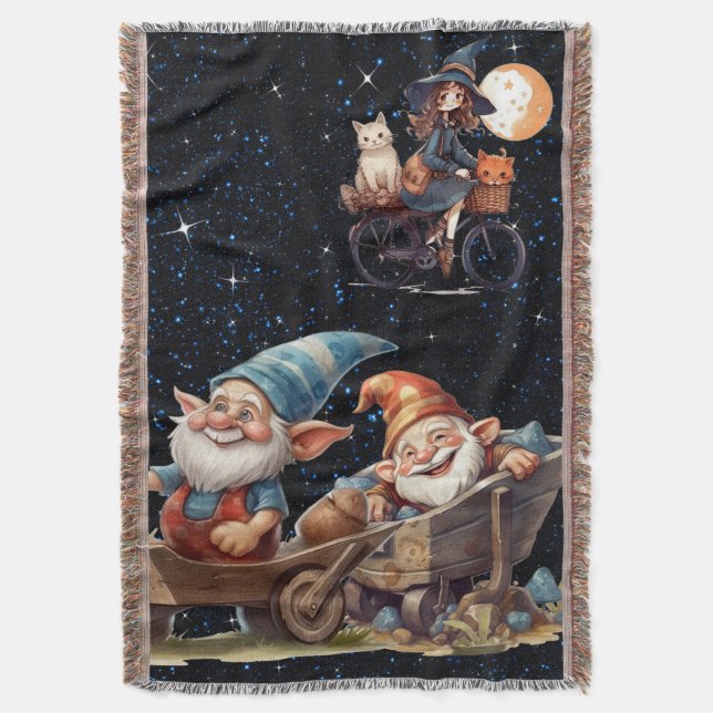 Cute Little Witch och Lycklig Gnomes Throw Blanket Filt (Framsidan Vertikal)
